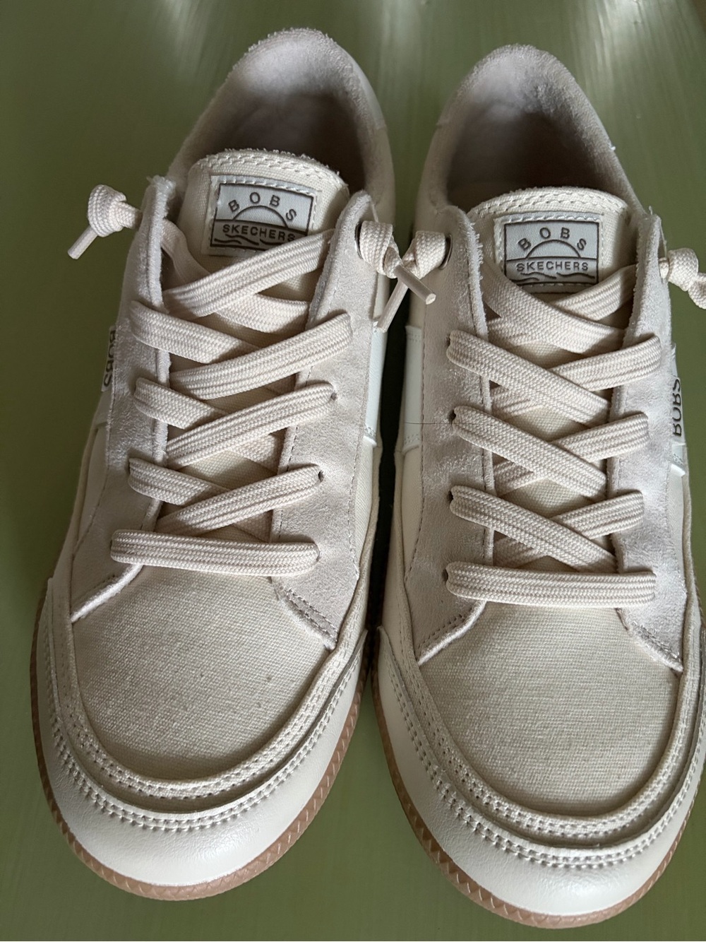 Skechers BOBS Cream Canvas Lace-Up Sneakers
